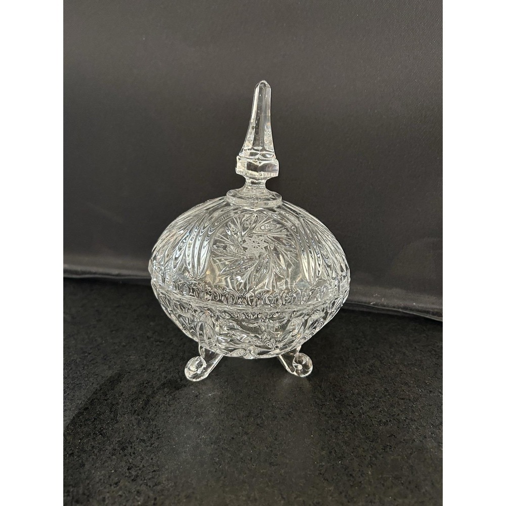 Vintage European cut lead crystal footed candy/trinket/powder Dish  with Lid